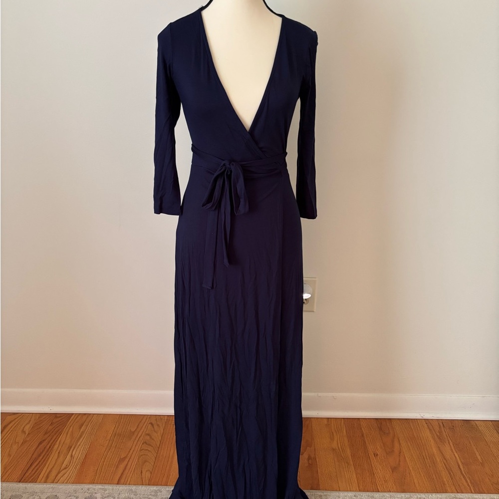 Lulu's Blue Sheath Wrap Dress V-Neck 3/4 Sleeve